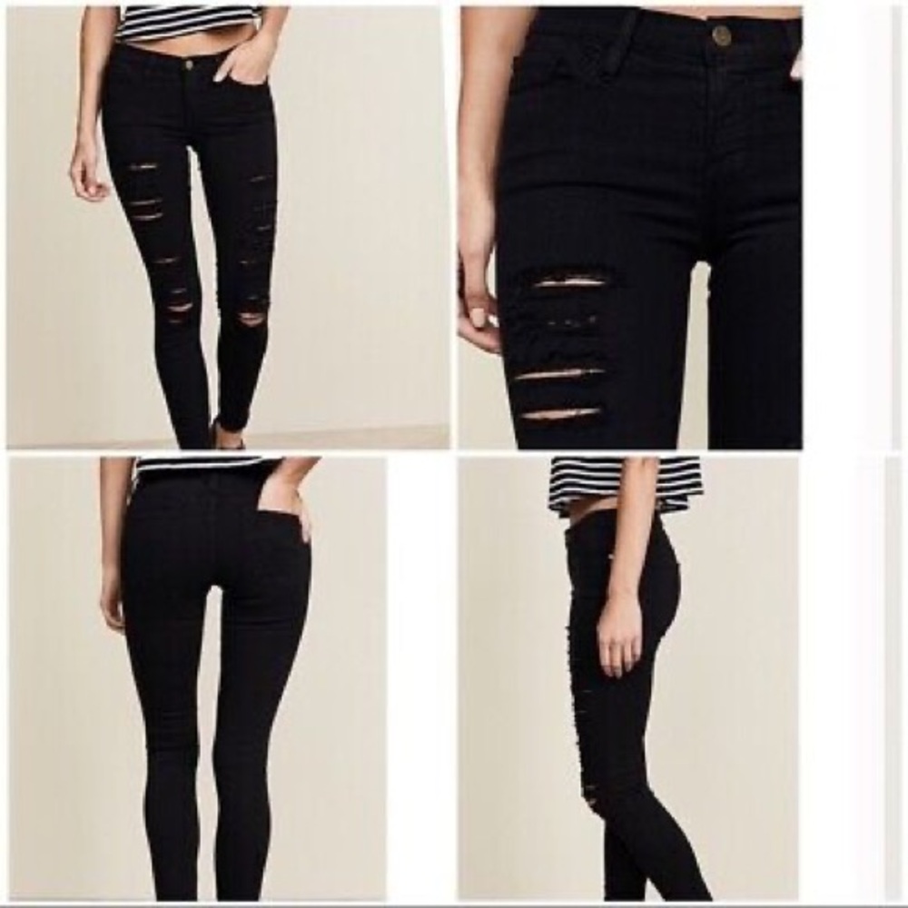 Frame Denim Le Skinny De Jeanne Black Ripped Jeans
